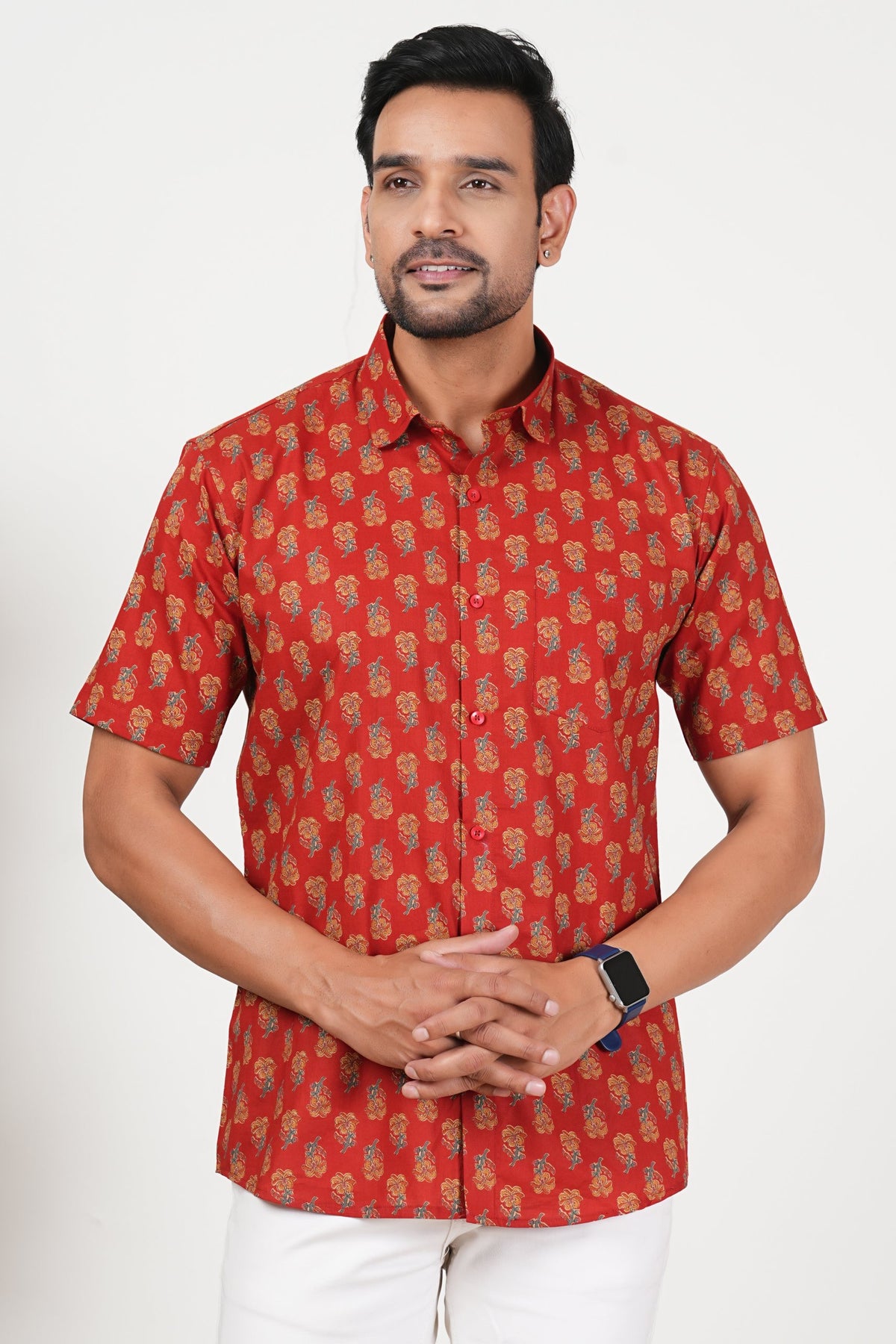 Red That Rules Floral Print Cotton Half Sleeve Shirt for Men