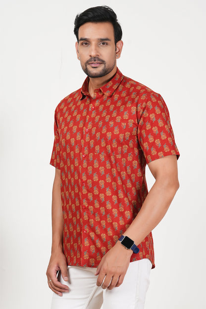 Red That Rules Floral Print Cotton Half Sleeve Shirt for Men