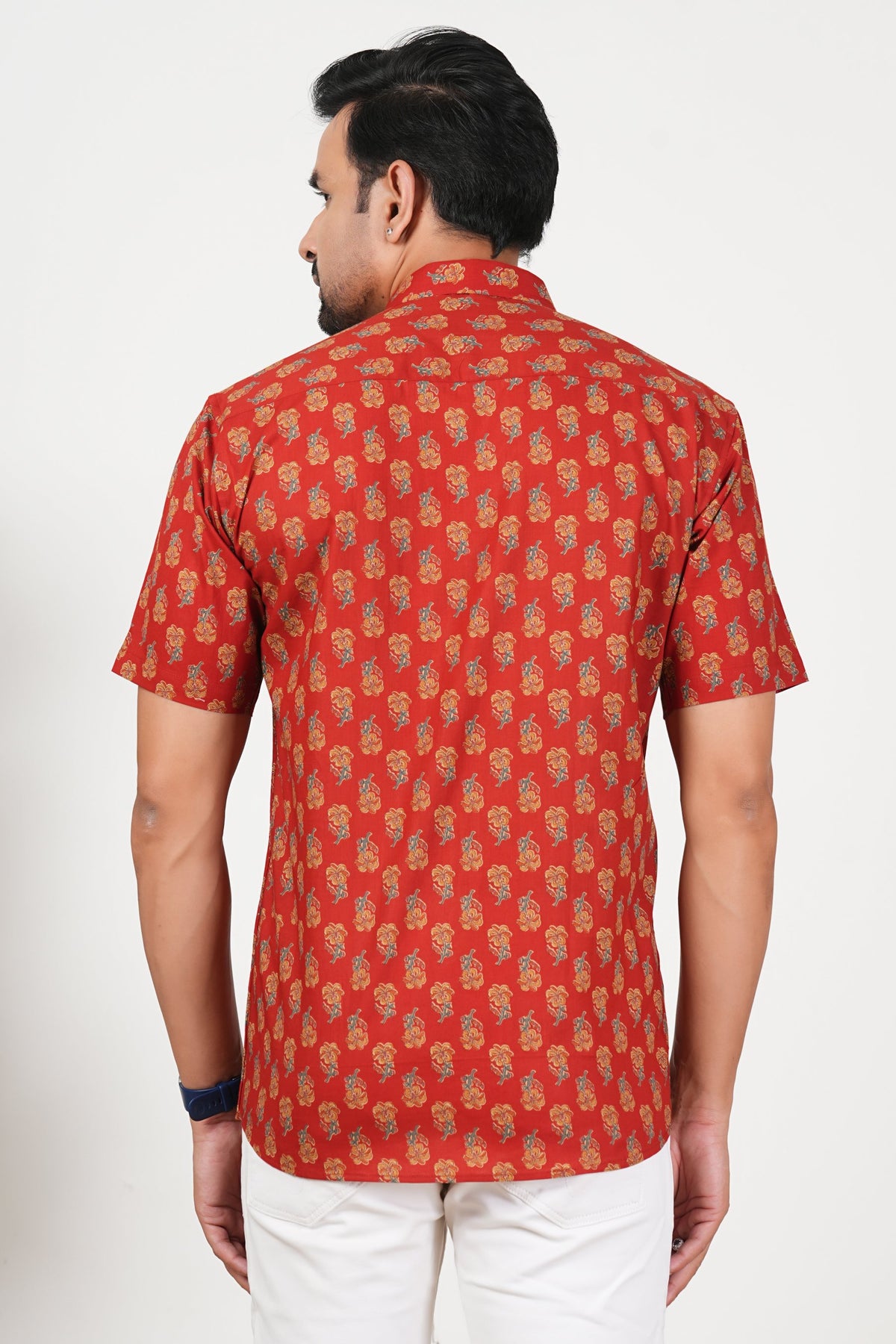 Red That Rules Floral Print Cotton Half Sleeve Shirt for Men