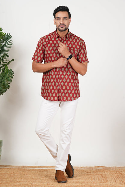 Red Isn’t a Colour, It’s a Statement Floral Print Cotton Half Sleeve Shirt for Men