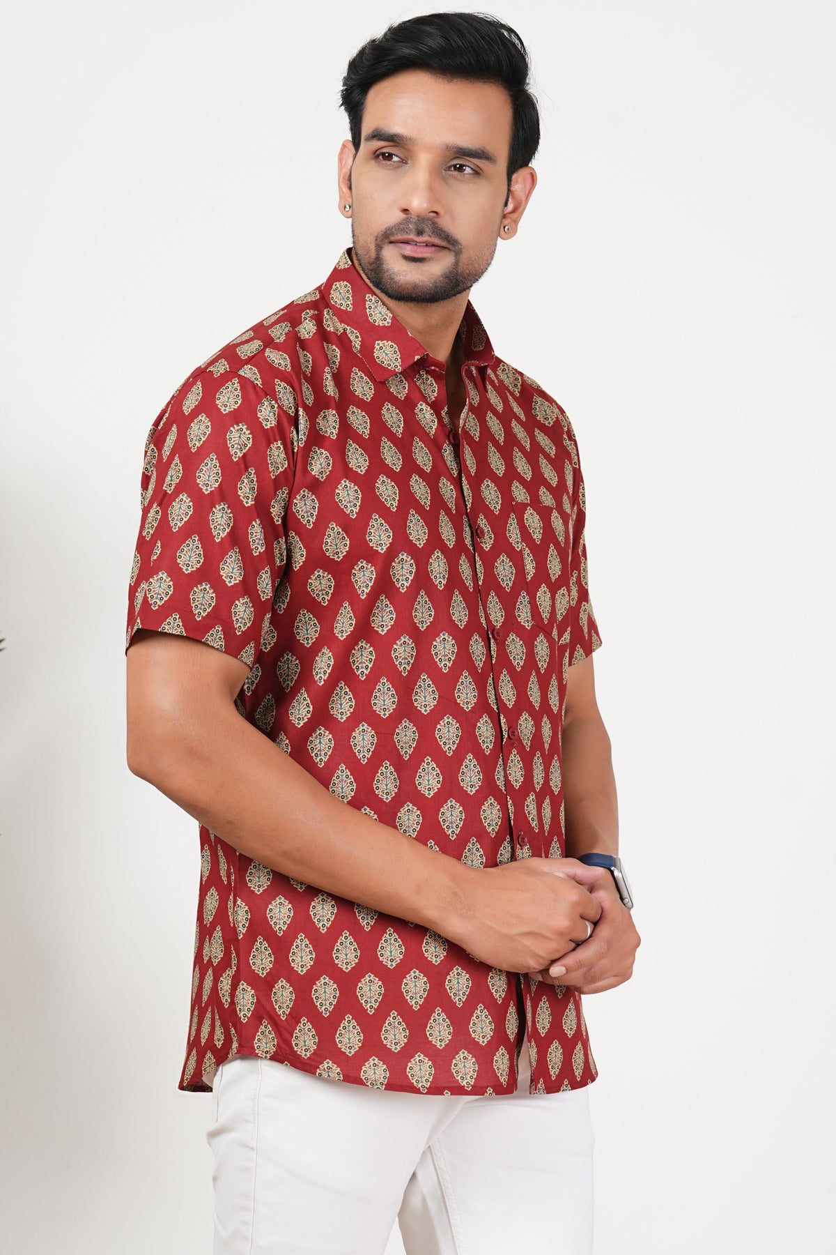 Red Isn’t a Colour, It’s a Statement Floral Print Cotton Half Sleeve Shirt for Men