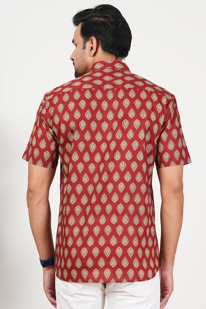 Red Isn’t a Colour, It’s a Statement Floral Print Cotton Half Sleeve Shirt for Men