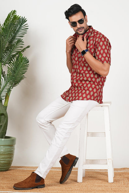 Red Isn’t a Colour, It’s a Statement Floral Print Cotton Half Sleeve Shirt for Men