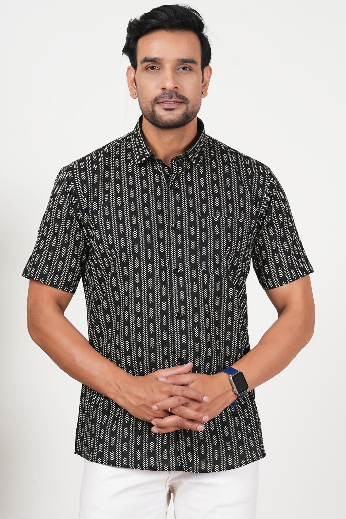 Black with an Edge Floral Print Cotton Half Sleeve Shirt for Men