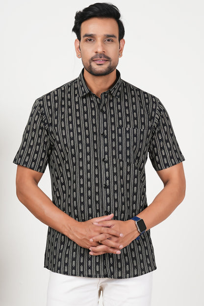 Black with an Edge Floral Print Cotton Half Sleeve Shirt for Men