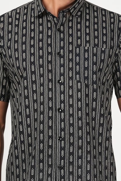 Black with an Edge Floral Print Cotton Half Sleeve Shirt for Men