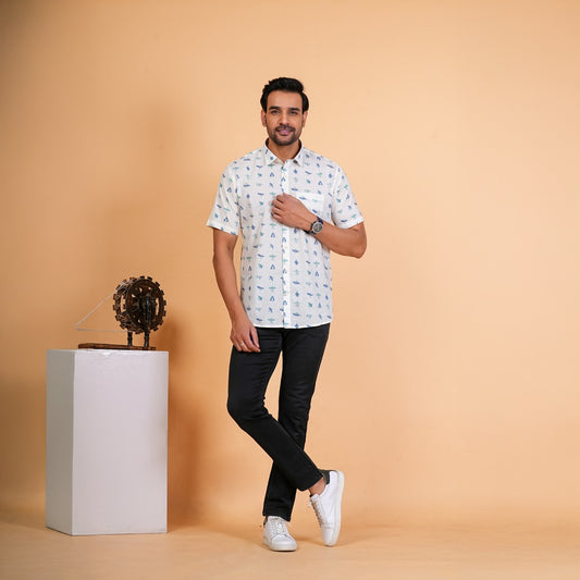 Vintage Airplane Print Cotton Shirt