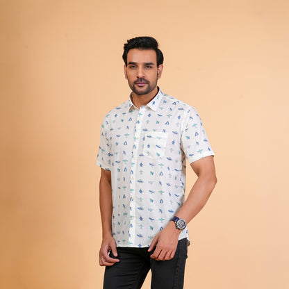 Vintage Airplane Print Cotton Shirt