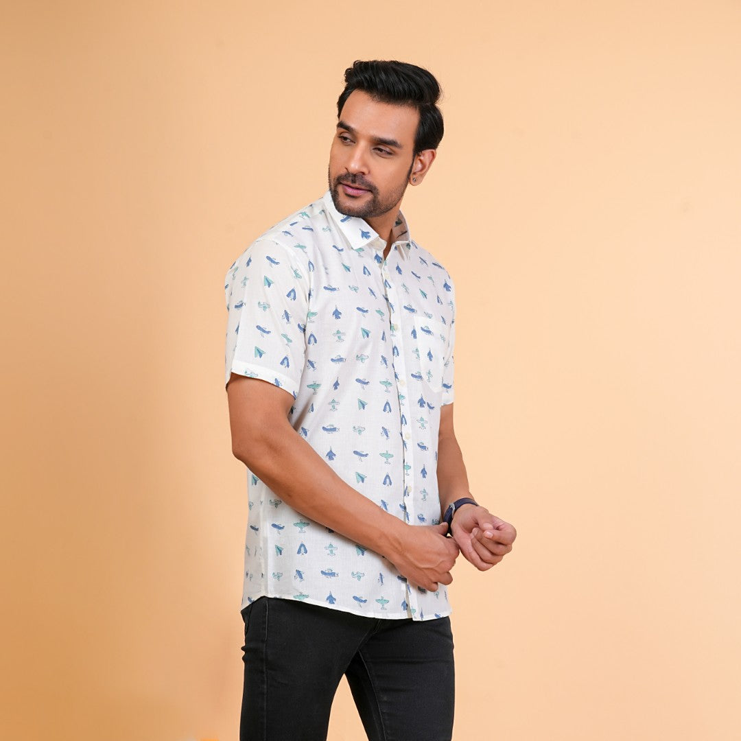 Vintage Airplane Print Cotton Shirt