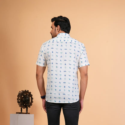 Vintage Airplane Print Cotton Shirt