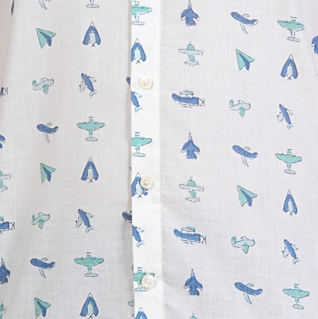 Vintage Airplane Print Cotton Shirt