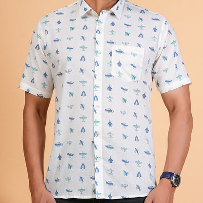 Vintage Airplane Print Cotton Shirt