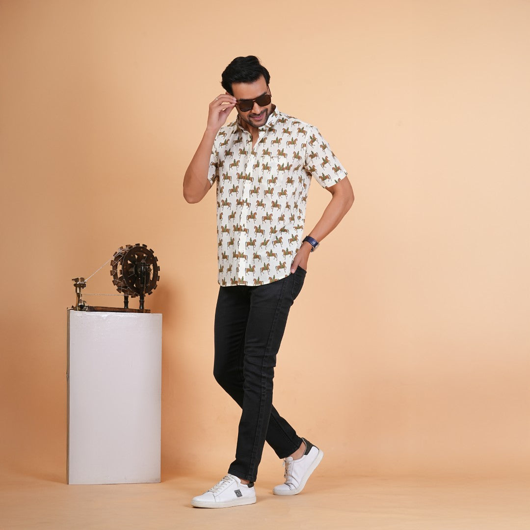 Royal Rider Print Cotton Shirt