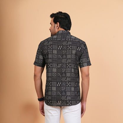 Midnight Patchwork Motif Cotton Shirt