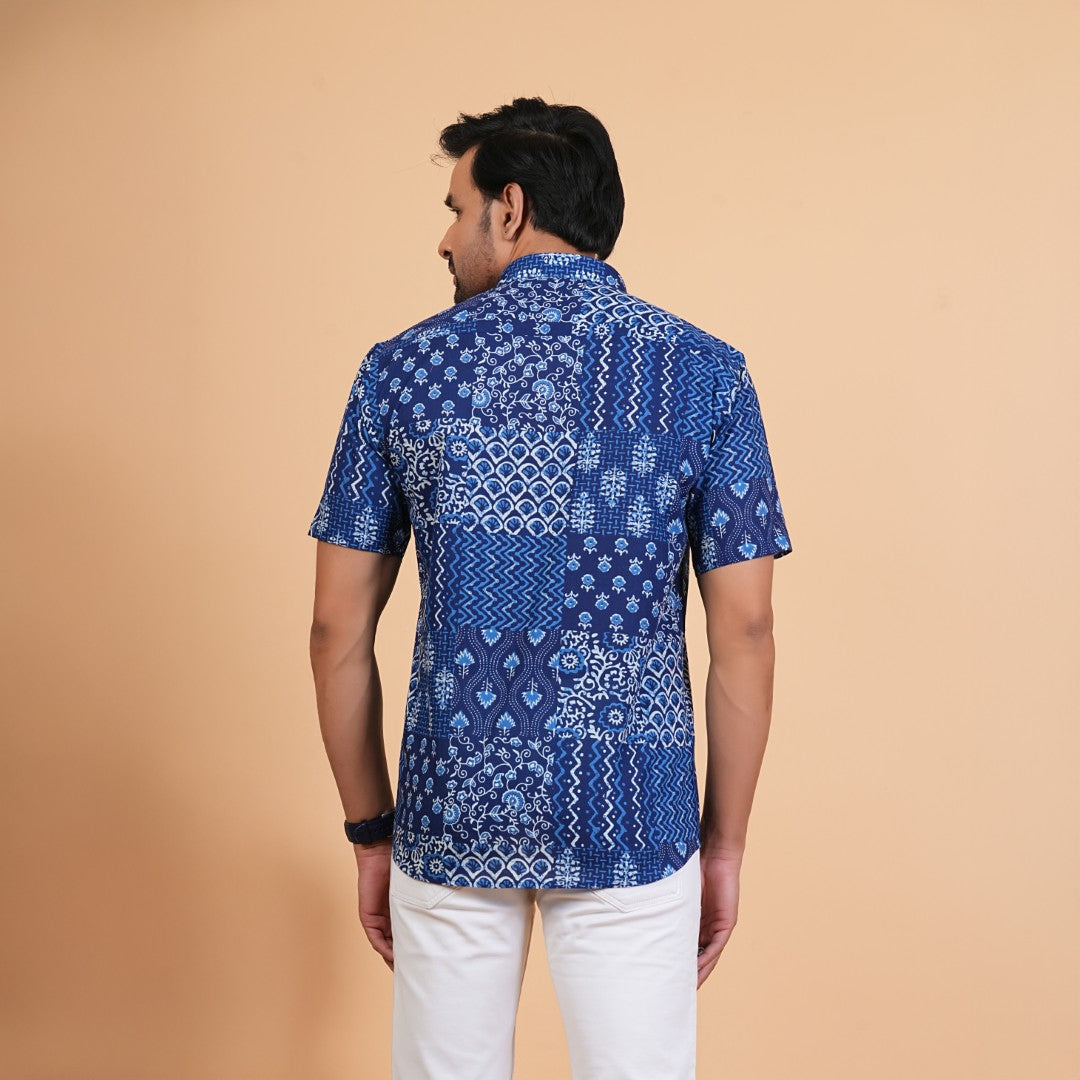 Indigo Patchwork Print Cotton Shirt