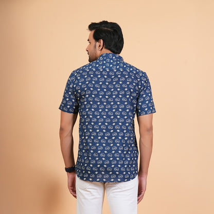 Indigo Elephant Motif Cotton Shirt
