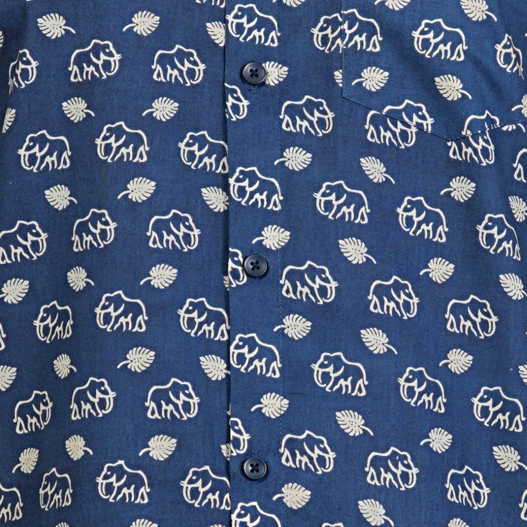 Indigo Elephant Motif Cotton Shirt