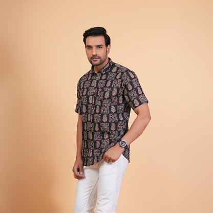 Midnight Paisley Patchwork Cotton Half Sleeves Shirt
