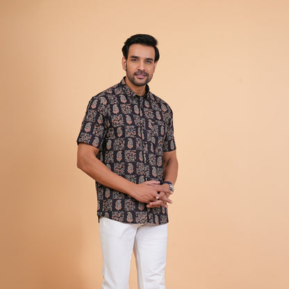 Midnight Paisley Patchwork Cotton Half Sleeves Shirt