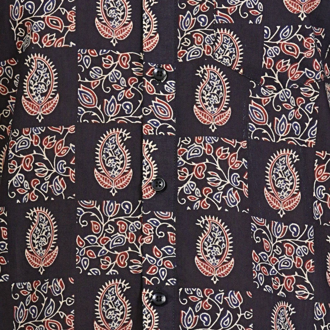 Midnight Paisley Patchwork Cotton Half Sleeves Shirt