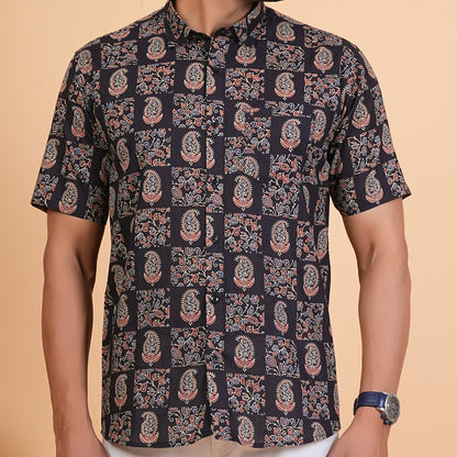 Midnight Paisley Patchwork Cotton Half Sleeves Shirt