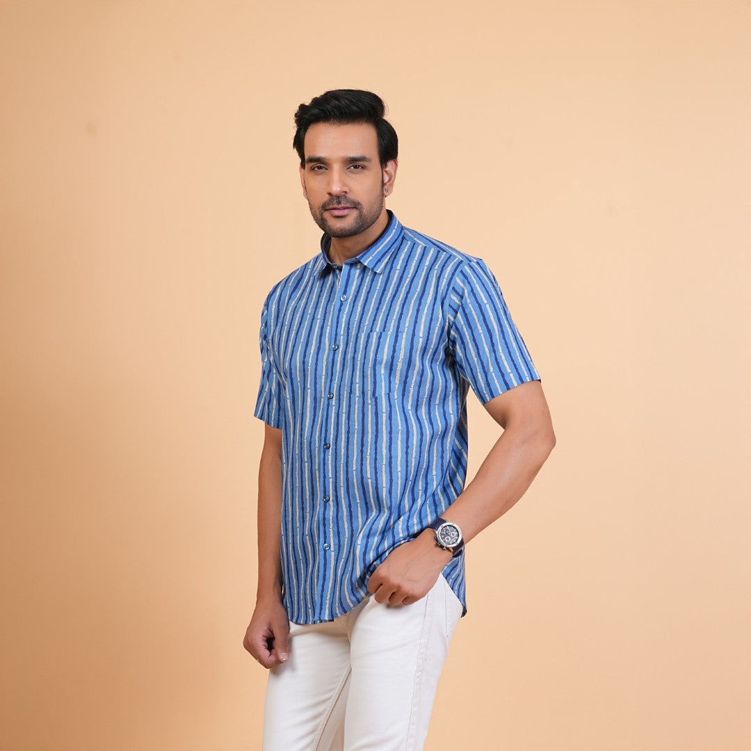 Indigo Stripe Cotton Shirt