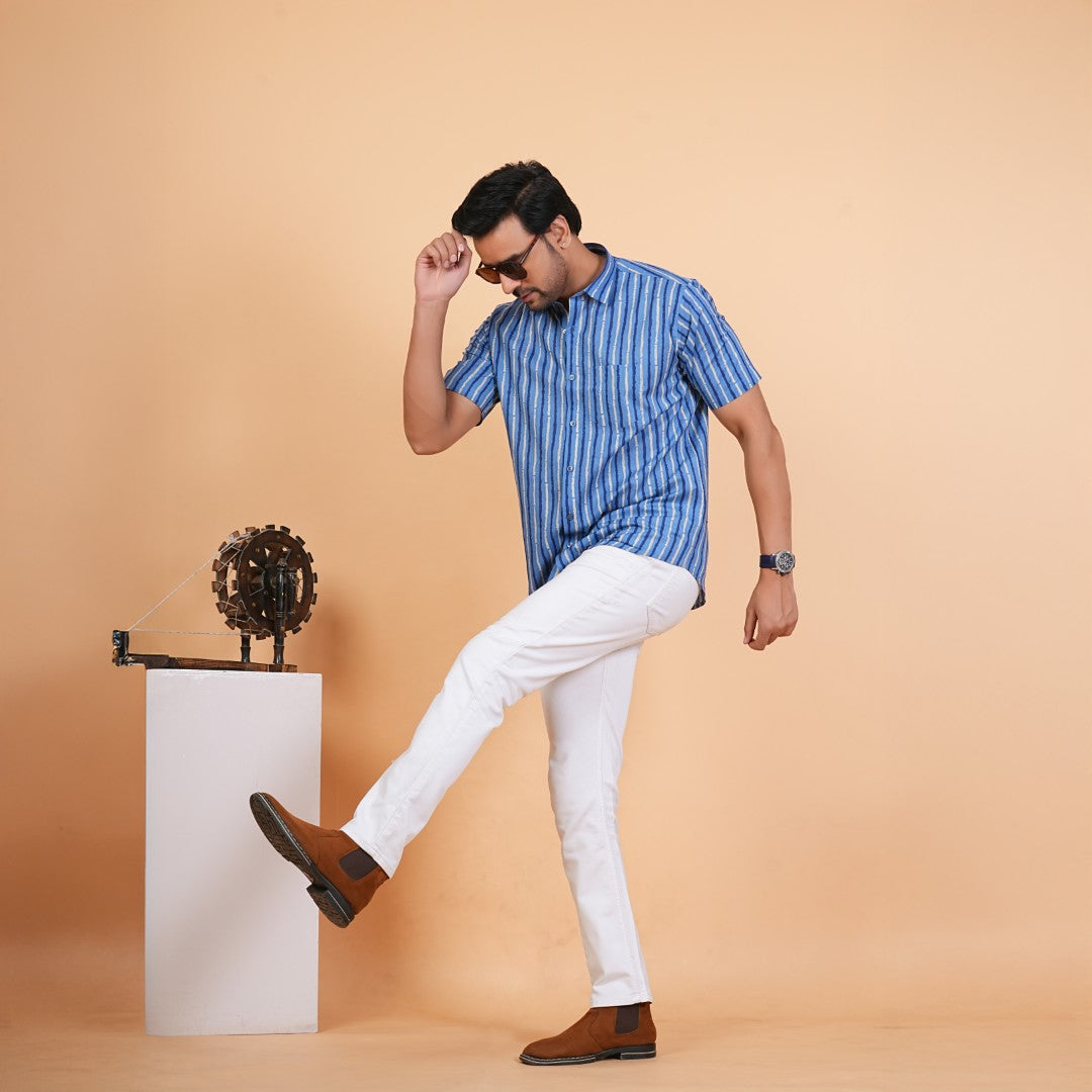 Indigo Stripe Cotton Shirt