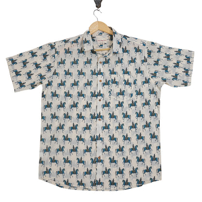 Maharana Pratap Printed Blue Half-Sleeves Shirt