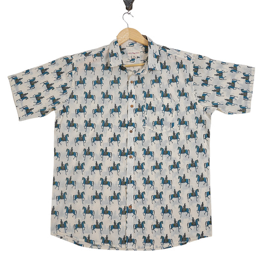 Maharana Pratap Printed Blue Half-Sleeves Shirt