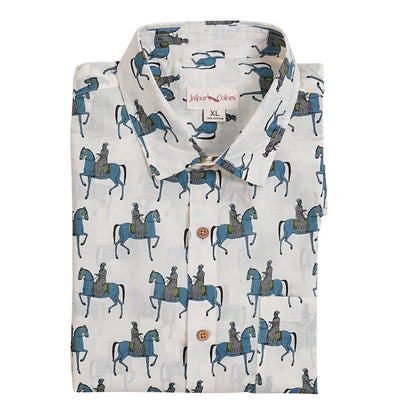 Maharana Pratap Printed Blue Half-Sleeves Shirt
