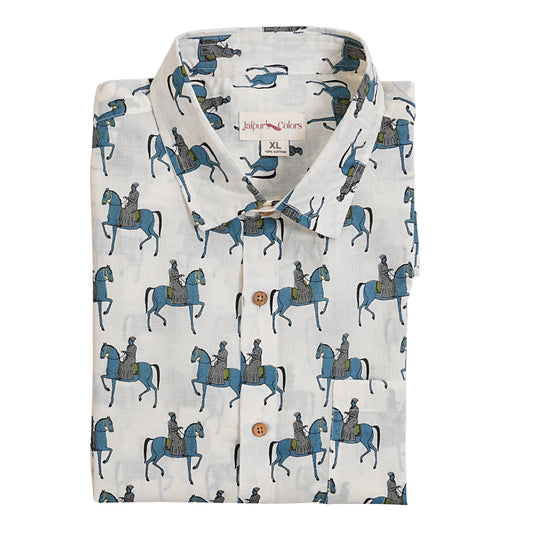 Maharana Pratap Printed Blue Half-Sleeves Shirt