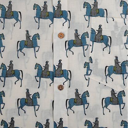 Maharana Pratap Printed Blue Half-Sleeves Shirt