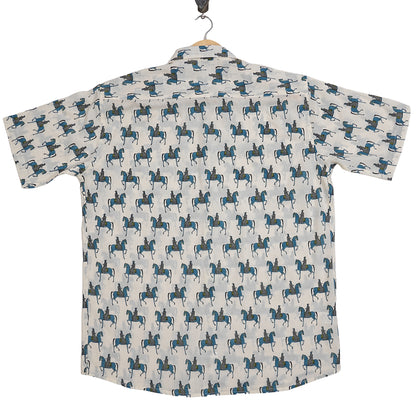 Maharana Pratap Printed Blue Half-Sleeves Shirt
