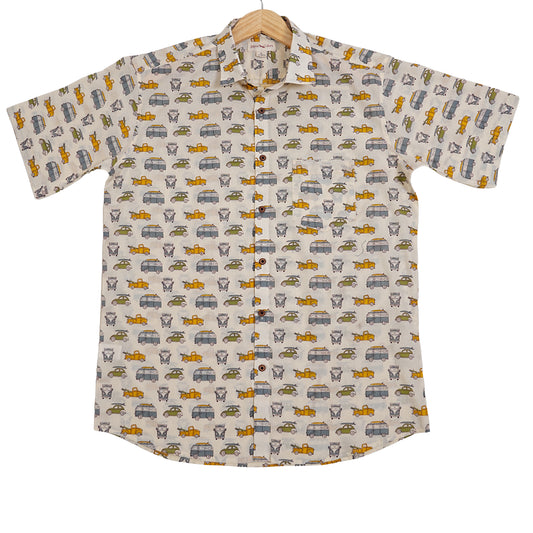 Soft Safari in Printed Cream Half-Sleeves Shirt