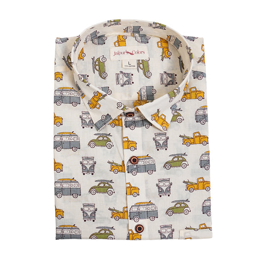 Soft Safari in Printed Cream Half-Sleeves Shirt