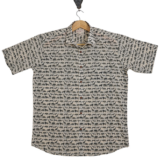 Olive Mist with Meadow Herd Half-Sleeves Shirt