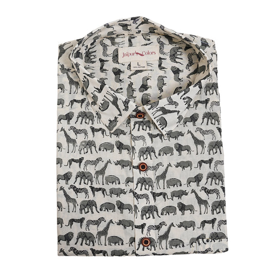 Olive Mist with Meadow Herd Half-Sleeves Shirt
