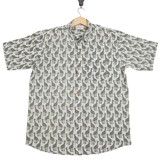 White Base with Long Half-Sleeves Giraffes