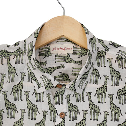 White Base with Long Half-Sleeves Giraffes