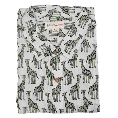 White Base with Long Half-Sleeves Giraffes
