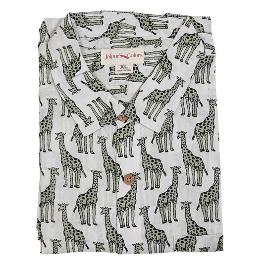 White Base with Long Half-Sleeves Giraffes