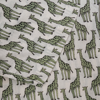 White Base with Long Half-Sleeves Giraffes