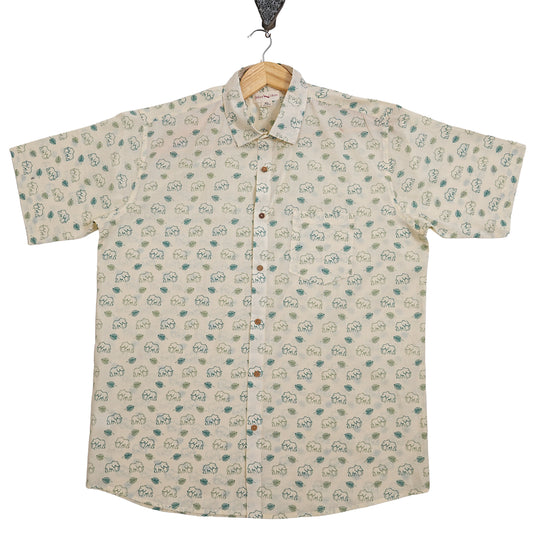 Green Jungle & Elephant Safari Half-Sleeves Shirt