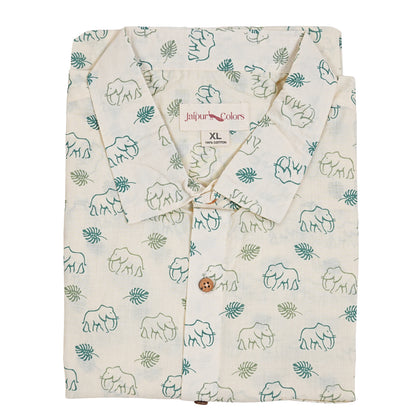 Green Jungle & Elephant Safari Half-Sleeves Shirt