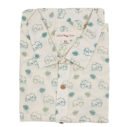 Green Jungle & Elephant Safari Half-Sleeves Shirt