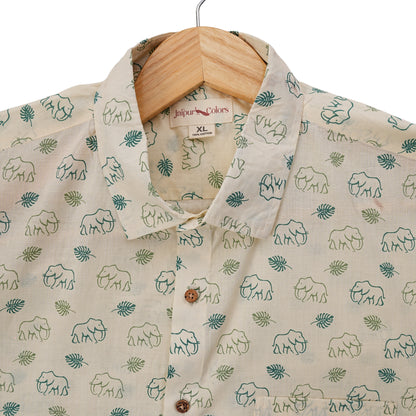 Green Jungle & Elephant Safari Half-Sleeves Shirt