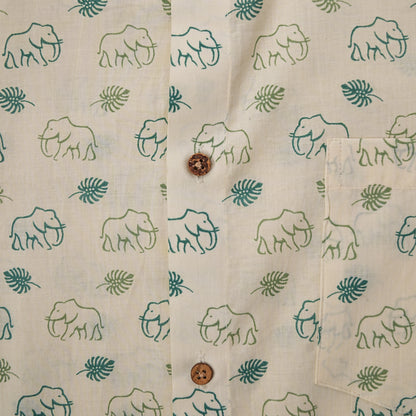 Green Jungle & Elephant Safari Half-Sleeves Shirt