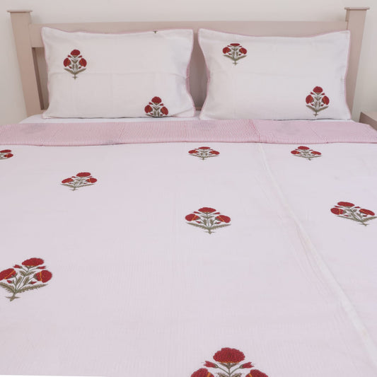 Red Poppy Reversible Cotton Dohar with Pillow Covers