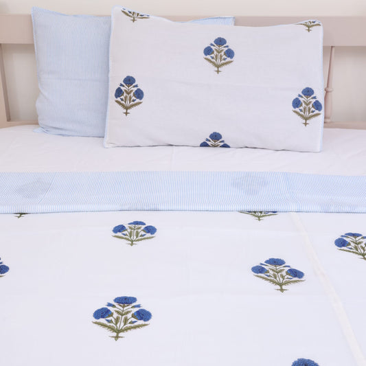 Blue Poppy Reversible Cotton Dohar with Pillow Covers