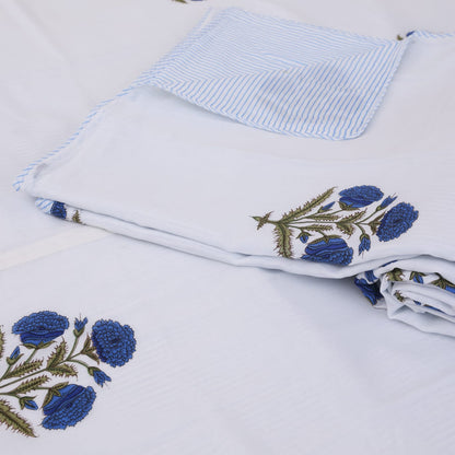 Blue Poppy Reversible Cotton Dohar with Pillow Covers